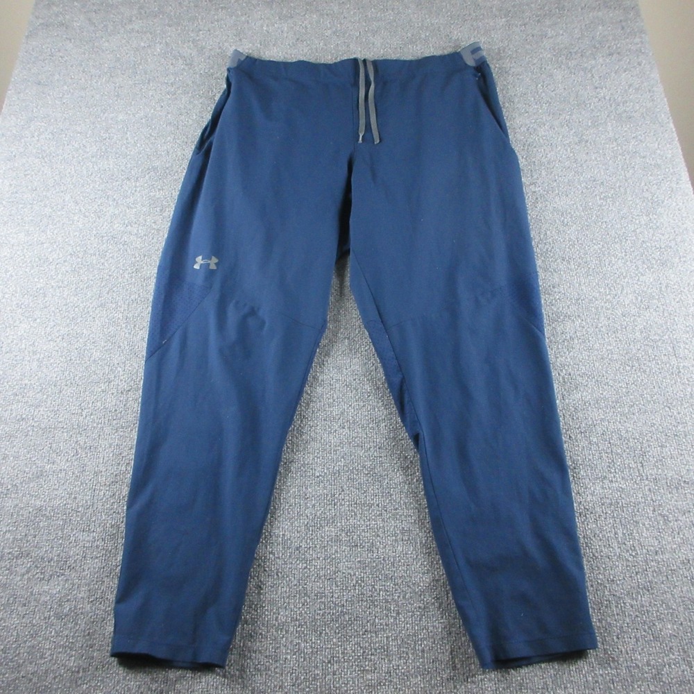 Under Armour Track Pants Mens 2XL Blue Microfiber Elastic Waist Pockets Logo